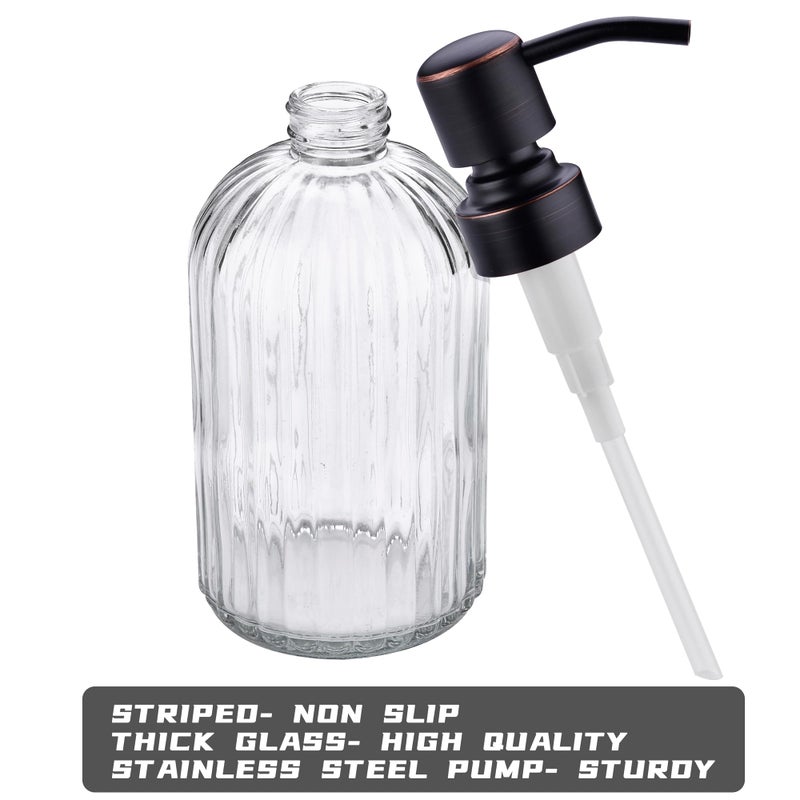 Leetcp 16Oz Clear Glass Soap Dispenser with Rust Proof Bronze Stainless Steel Pump, Refillable Bathroom Soap Dispenser with Vertical Stripe, Oil Rubbed Bronze Pump Kitchen Dispensers - Image 5